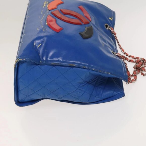 CHANEL Chain Tote Bag Patent leather Blue Silver CC - Picture 4 of 16